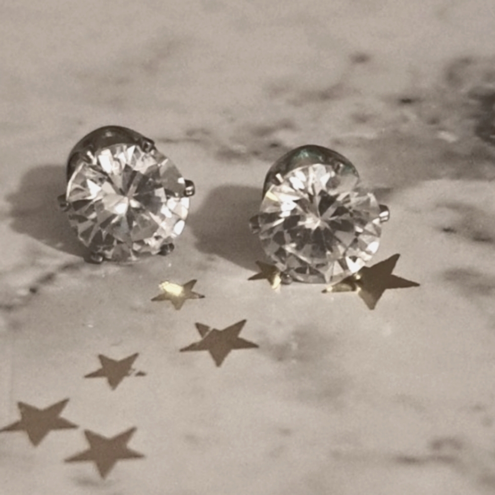 Silver Tone Faux Crystal Stud Earrings